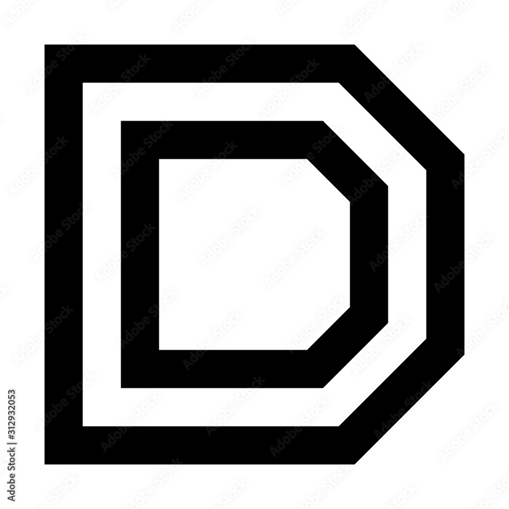 Letters and numbers - square outline font - black letter D - vector Letters and numbers - square outline font - black letter D - vector