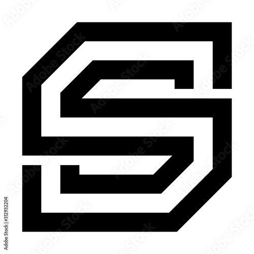 Letters and numbers - square outline font - black letter S - vector