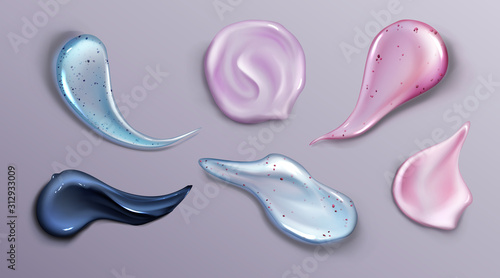Cosmetic cream and scrub smear realistic set of vector illustrations