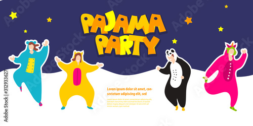Pajama party happy friends in pajamas costume