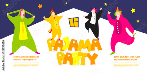 Pajama party happy friends in pajamas costume