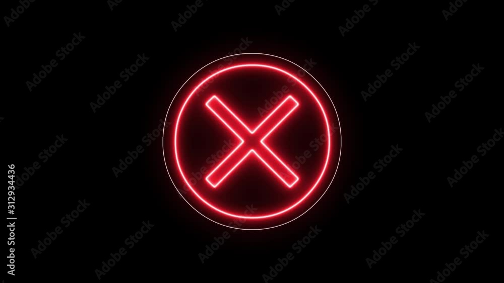 Neon cross mark, x symbol. Wrong, error concept with glowing, neon light. Neon cross mark, x symbol. Wrong, error concept with glowing, neon light.