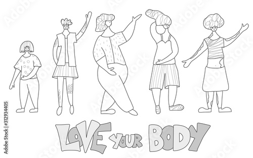 Body positive concept. Vector color flat design.