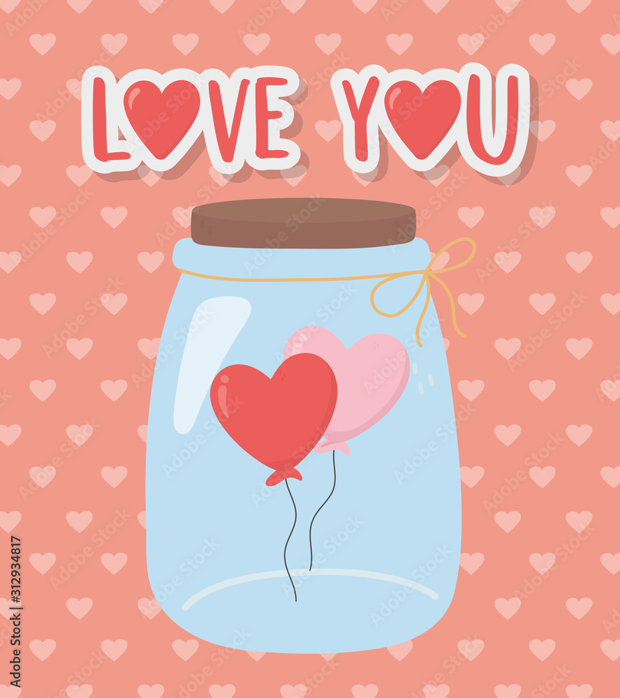 happy valentines day jar glass balloons shape heart love card