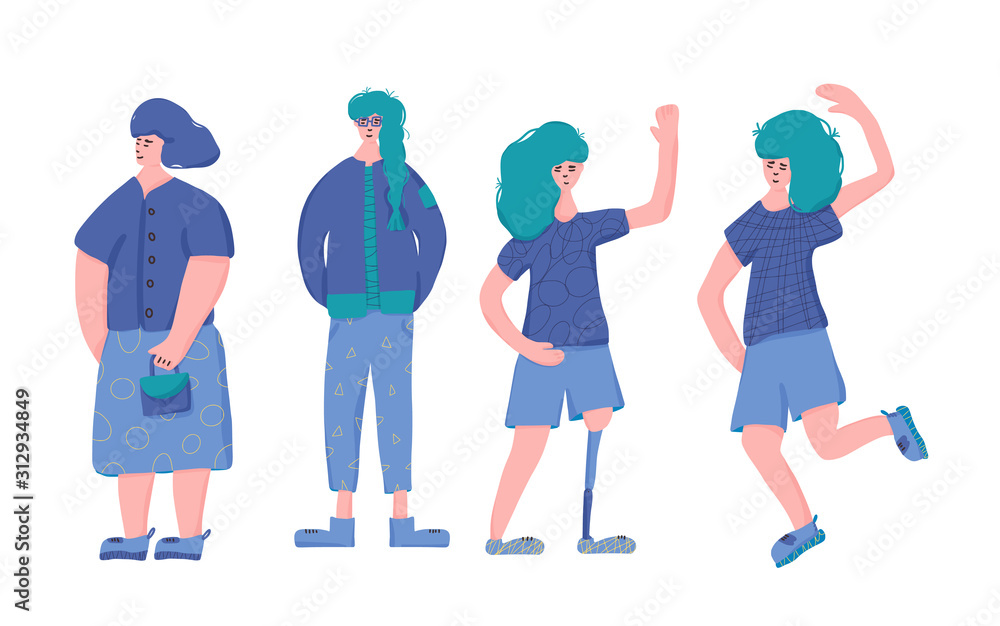 Obraz premium Girls. Female person isolated. Vector cute lady.
