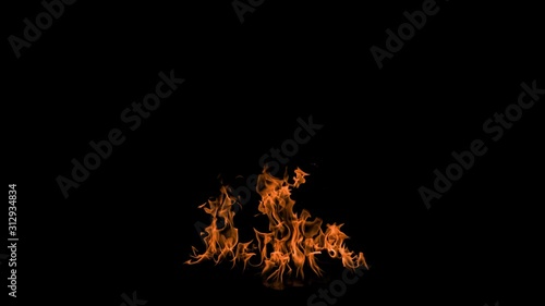 Fire flames in slow motion on an isolated black background