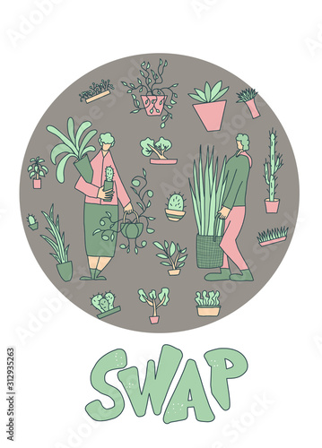 House plant lover concept Hand drawn vector flower