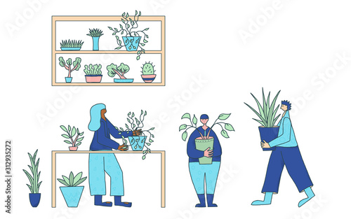House plant lover concept Hand drawn vector flower