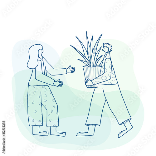 House plant lover concept Hand drawn vector flower