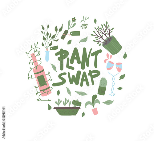 Plant swap lover concept Hand drawn vector text