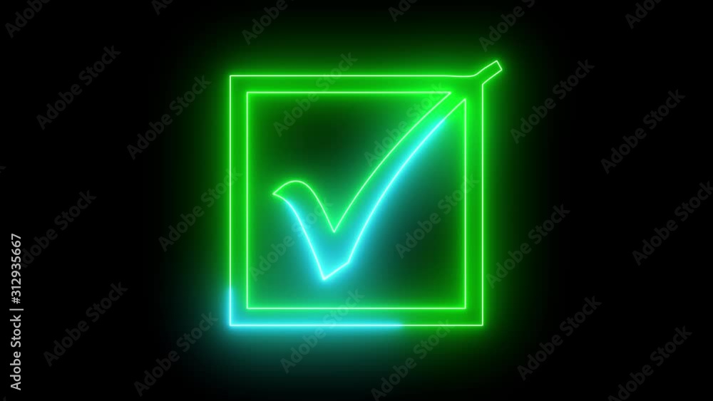 Neon check mark, tick shape. Symbol of OK, yes with glowing, neon led light. Neon check mark, tick shape. Symbol of OK, yes with glowing, neon led light.