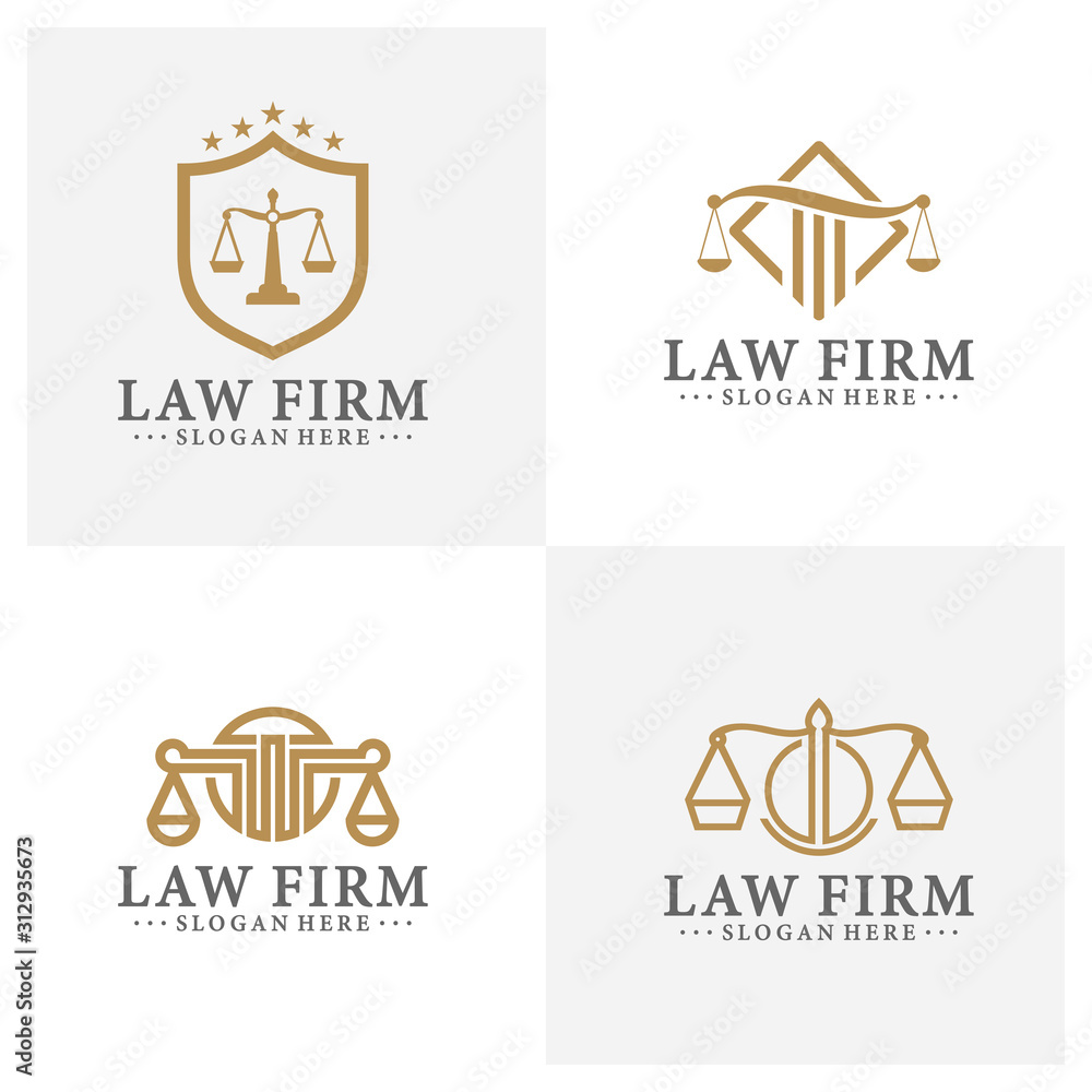 Law office logotypes set with scales of justice, gavel etc ...