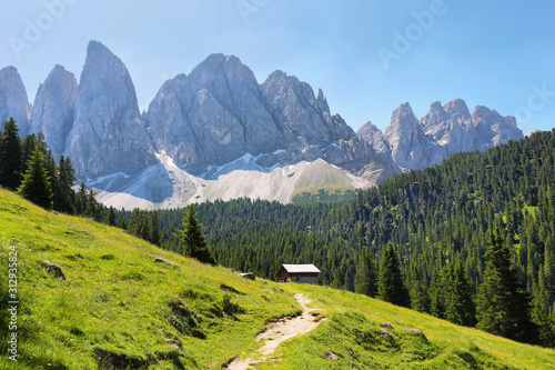 Mountain views from Adolf Munkel trail, Dolomite Alps, Italy photo