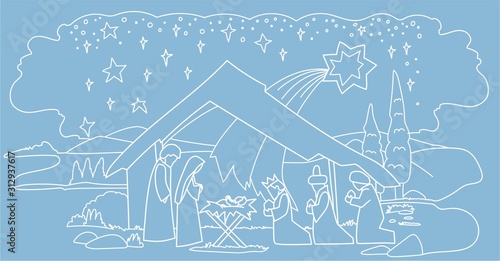 Jesus in a manger scene. Christmas. Postcard for congratulations, facebook.