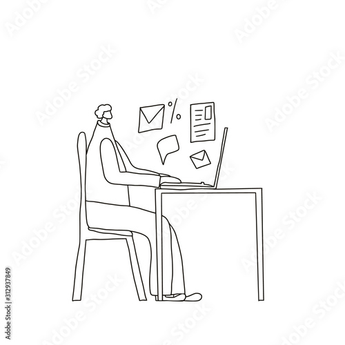 Digital nomand concept. Vector man with plaptop