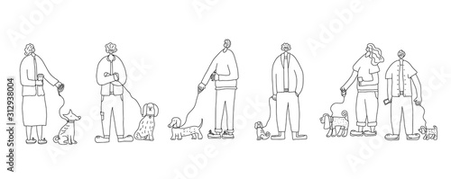 Dog walking. Human rerson with dog. Vector design.