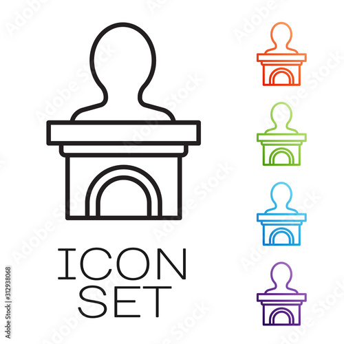 Black line Stage stand or debate podium rostrum icon isolated on white background. Conference speech tribune. Set icons colorful. Vector Illustration