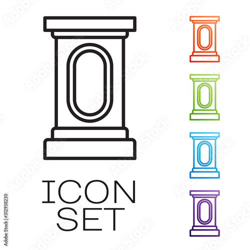 Black line Stage stand or debate podium rostrum icon isolated on white background. Conference speech tribune. Set icons colorful. Vector Illustration