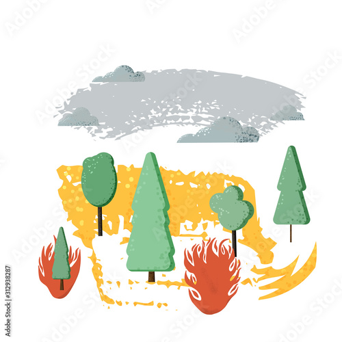 Forest fire concept. Wildfire sign. Vector design.