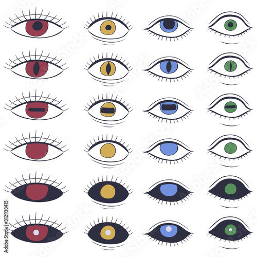 Evil Seeing eye symbol naive set. Occult