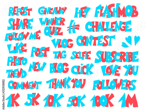 Social media networks quotes set. Vector text.