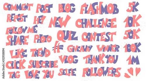 Social media networks quotes set. Vector text.