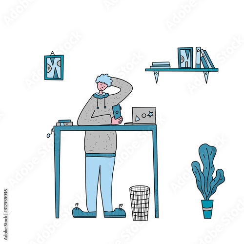 Business people work at a table. Vector concept.