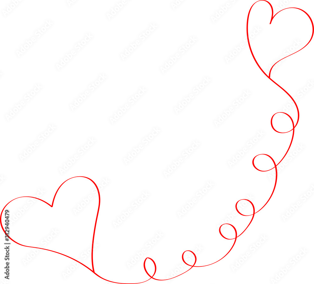 Two red hearts on one line - outline drawing for an emblem or logo. Template for greeting card for Valentine's Day.