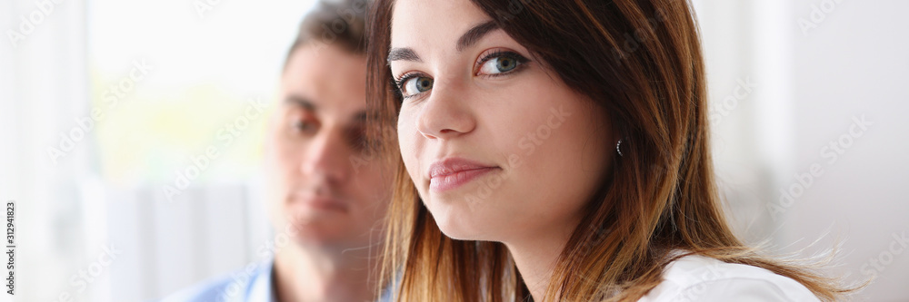 Beautiful smiling businesswoman portrait at workplace Beautiful smiling businesswoman portrait at workplace