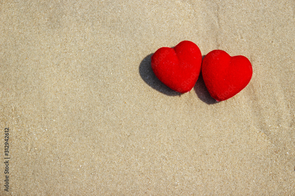 Red heart on a sandy beach. concept Valentine day concept copy space Red heart on a sandy beach. concept Valentine day concept copy space