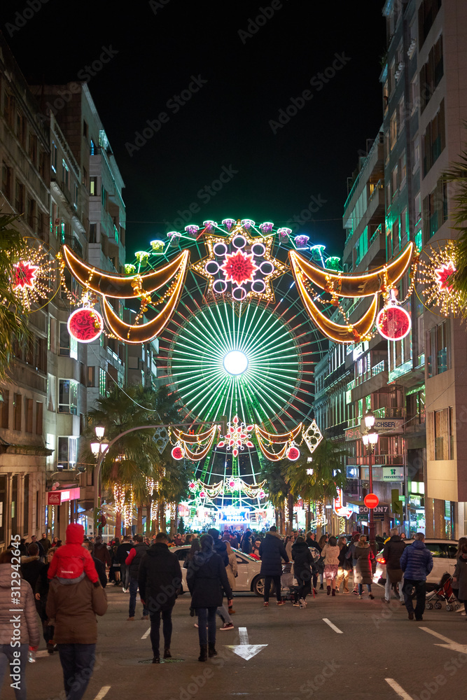 Ferris wheel in the streets of Vigo in Christmas