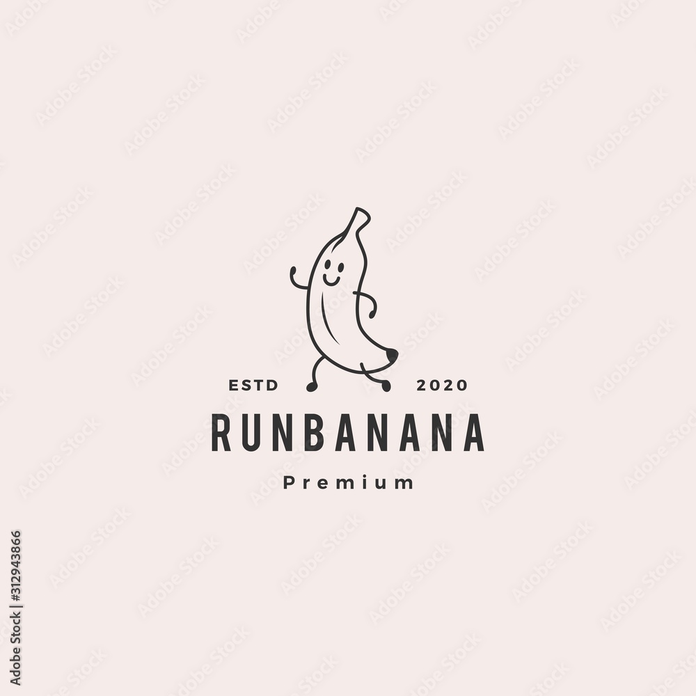 Fototapeta premium running banana logo hipster vintage retro vector icon cartoon mascot character illustration