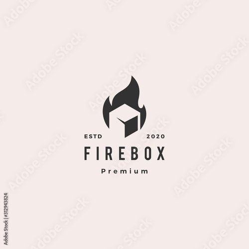 fire flame box cube logo hipster vintage retro vector icon illustration
