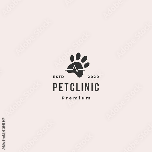 pet paw clinic health logo vintage hipster retro vector icon