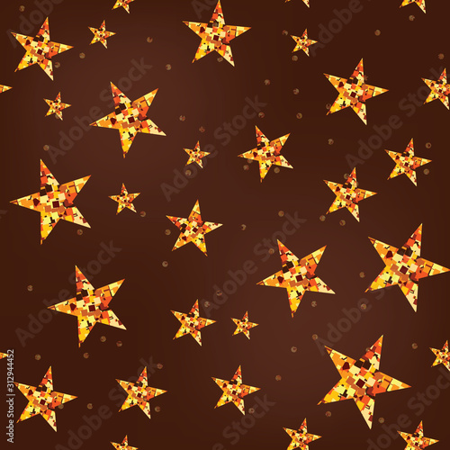 Seamless stars pattern with brown background. For print on baby and children clothes  textile or gift wrapping paper. Repeating texture with golden stars.