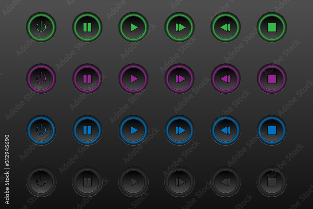 Obraz premium Black plastic vector player navigation buttons