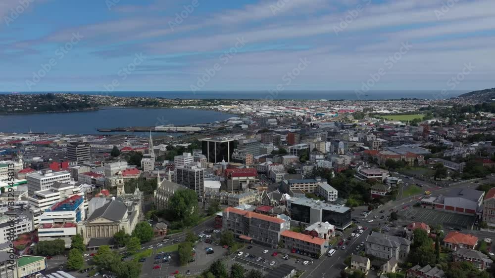 aerial view over dunedin in new zealand, east coast city dunedin in new zealand, drone shot over an amazing city in new zealand aerial view over dunedin in new zealand, east coast city dunedin in new zealand, drone shot over an amazing city in new zealand