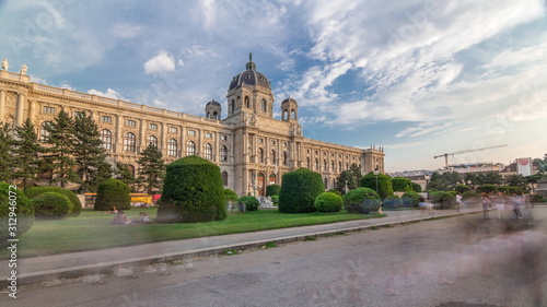 Beautiful view of famous Naturhistorisches Museum with park and sculpture timelapse hyperlapse in Vienna, Austria