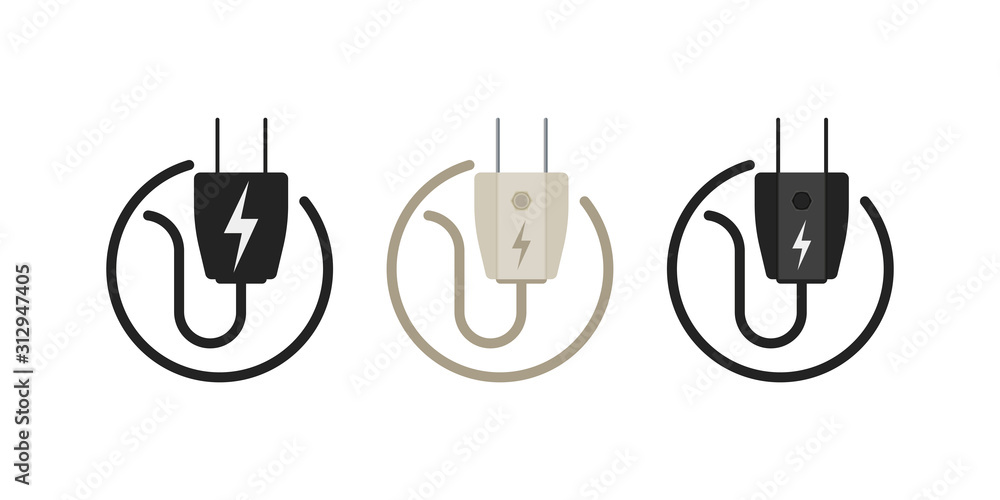 Electric plug icon in vector shape on a white background
