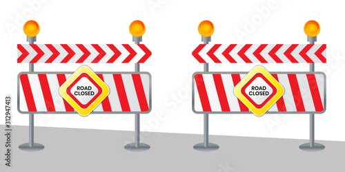 road sign closed for barrier construction marking