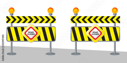 Closed road sign for barrier Construction marking