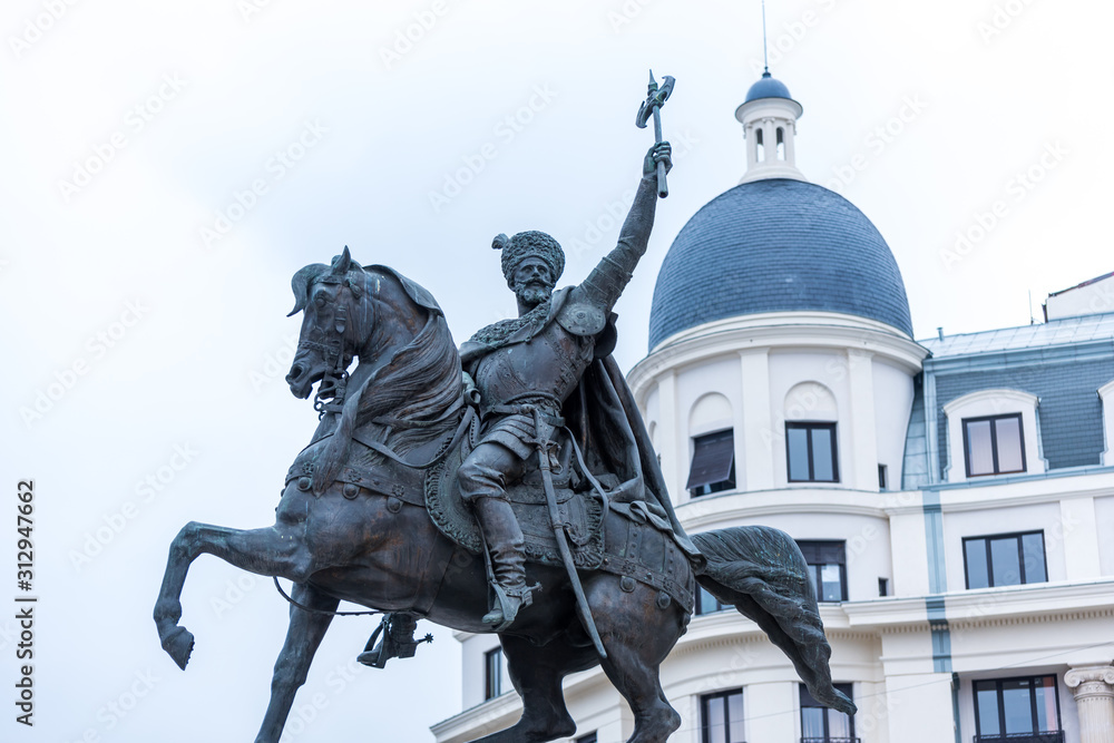 Equestrian statue of Michael the Brave in Bucharest Romania, the Prince of Wallachia, Prince of Moldavia and de facto ruler of Transylvania