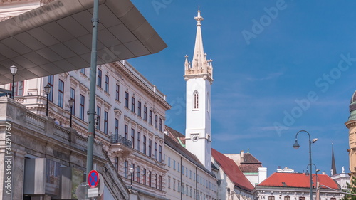 Albertina Square aerial timelapse with historic buildings in downtown Vienna, Austria