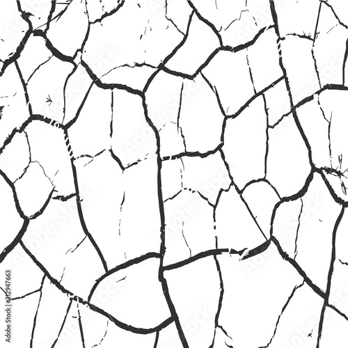 Cracked clay, ground or glass texture. Stock Vector illustration isolated on white background.