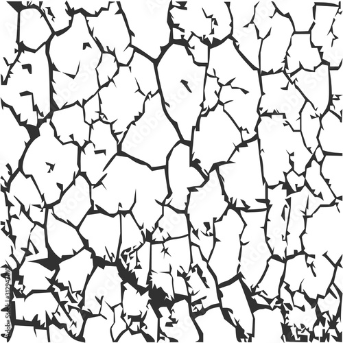 Cracked clay, ground or glass texture. Stock Vector illustration isolated on white background.