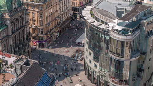Photography People walking in the Old city center of Vienna in Stephansplatz aerial timelaps