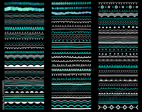 Abstract wavy calligraphic patterns, hand drawn borders, decorative design elemenis. Ornaments, brushes, greeting symbols, icons set. Festive spring, summer border, pattern scrapbooking collection. 
