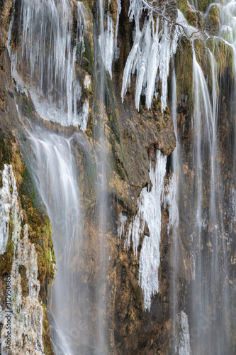 Frozen Waterfalls in Plitvice National Park, Croatia