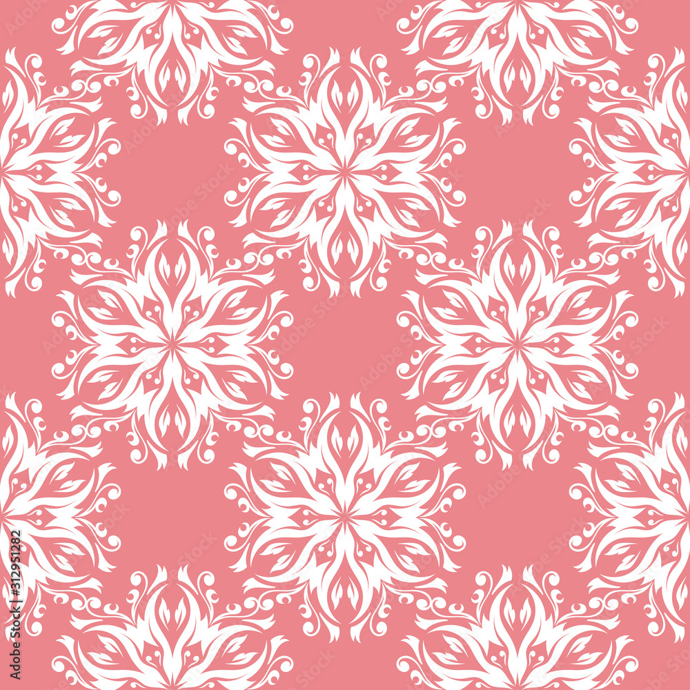Floral seamless pattern. White flowers on pink background