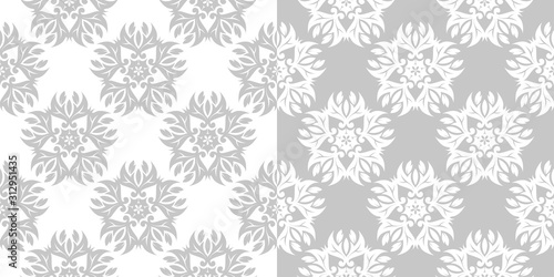 Floral seamless patterns. Gray and white backgrounds compilation